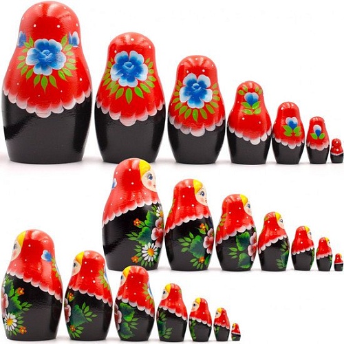 Развивающая игра Брестская Матрешка В красном платке с ромашками и маками (набор 7 шт)