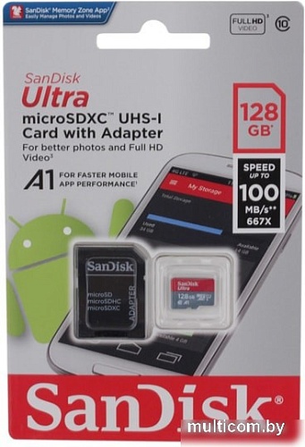 Карта памяти SanDisk Ultra SDSQUAR-128G-GN6MA microSDXC 128GB (с адаптером)