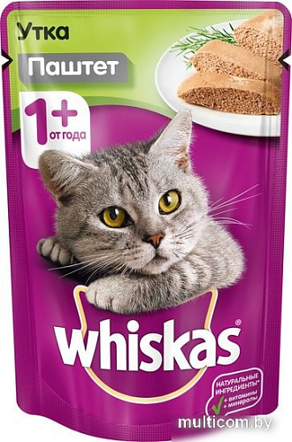 Консервированный корм для кошек Whiskas паштет с уткой 0.085 кг