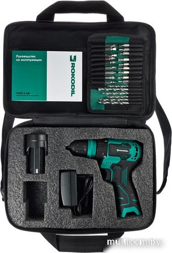Дрель-шуруповерт Rokodil Twist 2 Air 1047196 (с 1-им АКБ, сумка, набор оснастки)