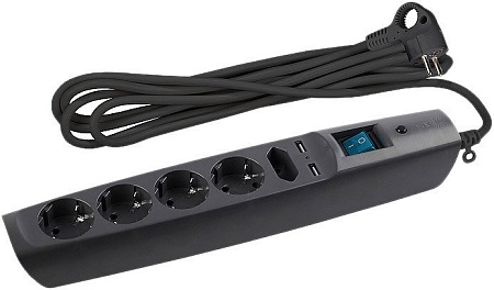 Сетевой фильтр ЭРА 5 розеток, 2 м, антрацит (SFU-5es-2m-B)