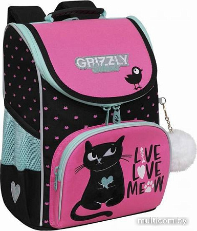 Школьный рюкзак Grizzly RAm-384-1 (черный/розовый)