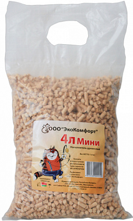 Наполнитель для туалета ЭкоКомфорт Мини Древесный 4 л