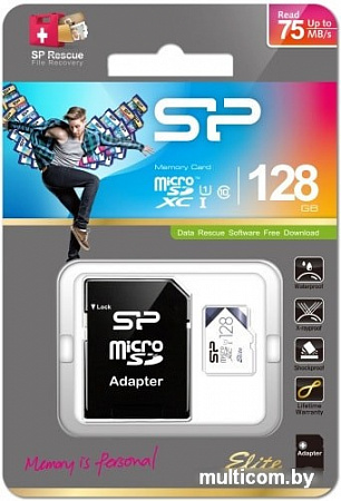 Карта памяти Silicon-Power Elite microSDXC SP128GBSTXBU1V21SP 128GB (с адаптером)
