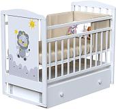 Классическая детская кроватка VDK Happy Lion маятник и ящик (белый)