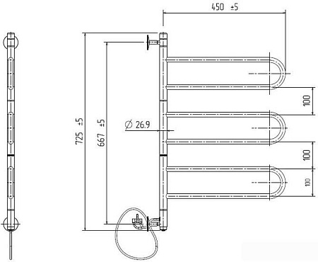 Полотенцесушитель ZorG Флюгер 45x75 3П, 50 вт (К-кнопка)