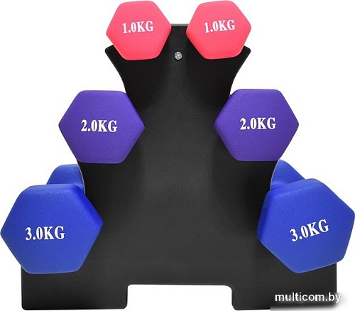 Гантельный ряд Atlas Sport Fitnes 12 кг с подставкой (2x1кг+2x2кг+2x3кг)