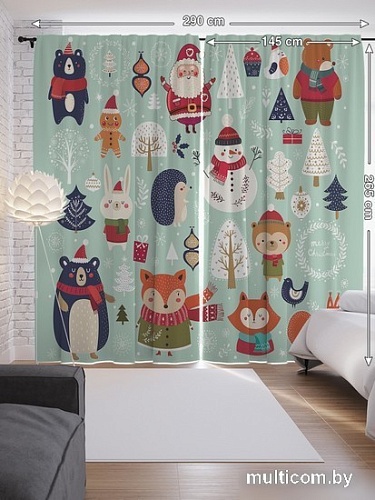 Комплект штор JoyArty Новогодние зверюшки 1.45x2.65 м p_380868_145x265 (2 шт)