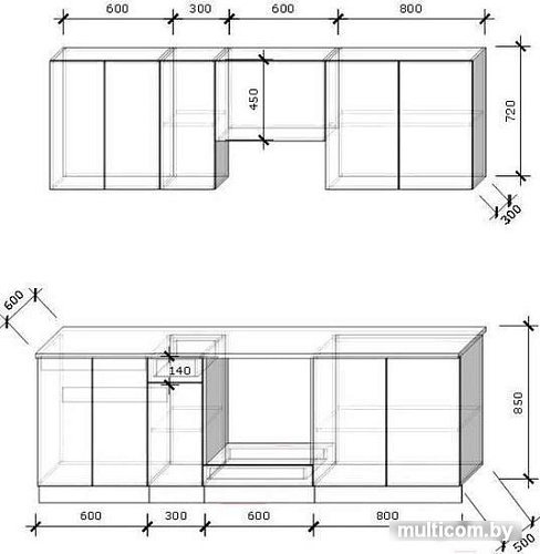 Кухня Хоум Лайн Кристалл Плюс 2300 (ванильный глянец/ванильный глянец)