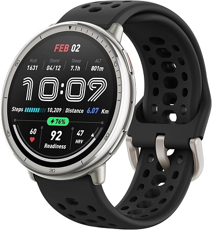 Умные часы Amazfit Active 2 (серебристый, с черным силиконовым ремешком)