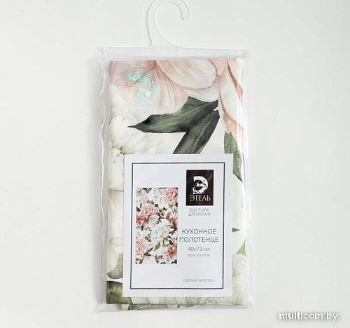 Полотенце Этель Пионы 5376623 (зеленый/розовый)