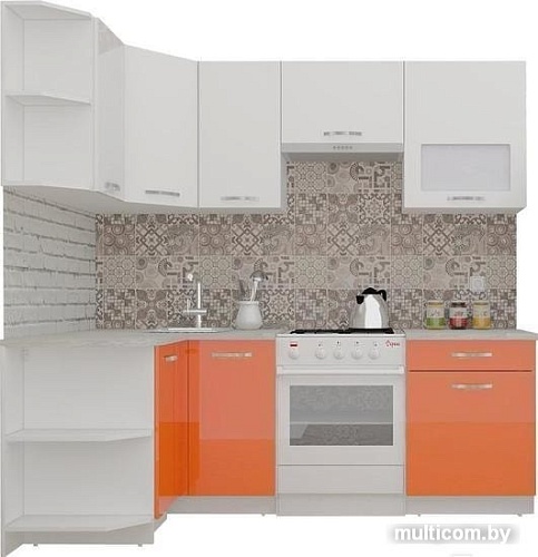 Угловая кухня ВерсоМебель ЭкоЛайт-6 1.2x2.2 левая (белый/яркий оранжевый)