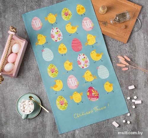 Полотенце Этель Пасхальные цыплята 4778284 (бирюзовый/желтый)