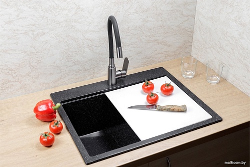 Кухонная мойка Marblan Comfort 60 (черный, с сифоном и колландером)