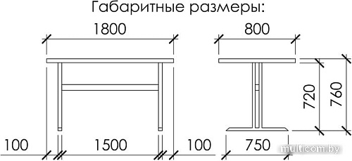 Кухонный стол Buro7 Двутавр 180 (классика, дуб мореный/серебро)