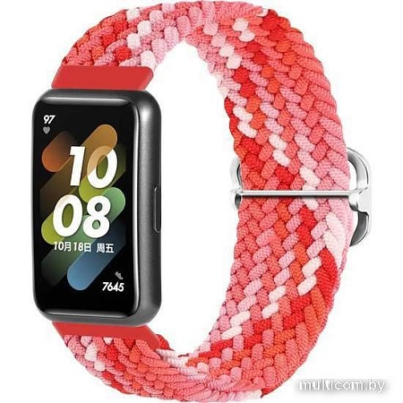 Ремешок Rumi Wick из плетеного нейлона для Huawei Band 7 (красный микс)