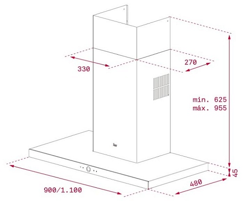 Каминная вытяжка TEKA DLH 985 T 90 IX