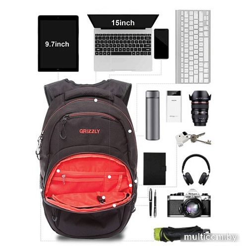 Школьный рюкзак Grizzly RQ-003-31 (черный/красный)