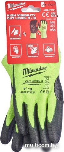Перчатки хозяйственные Milwaukee Hi-Vis Cut level 3/C 7/S 4932479721