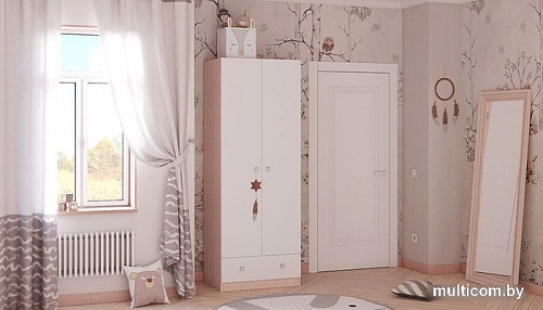 Шкаф распашной Polini Kids Simple двухсекционный с ящиком 0001302.161 (дуб пастельный/белый)