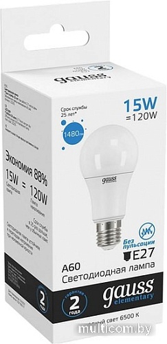 Светодиодная лампа Gauss LED Elementary A60 15W E27 6500K 23235