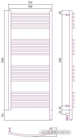 Полотенцесушитель Сунержа Богема 3.0 выгнутая 1200х500 МЭМ правый 00-5803-1250