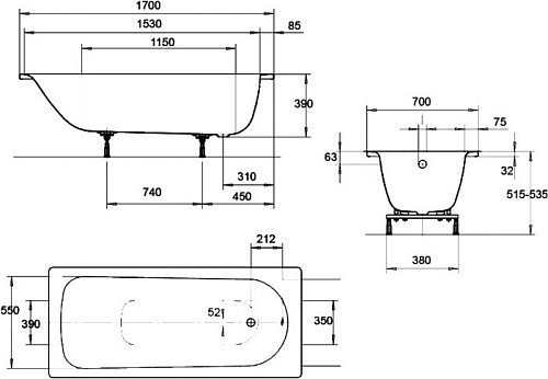 Ванна Eurowa 170x70