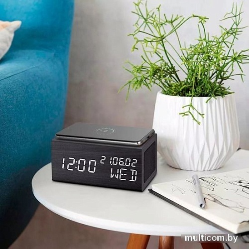Настольные часы с беспроводной зарядкой Kitfort KT-3312
