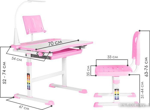 Парта Anatomica Avgusta + стул + выдвижной ящик + светильник + подставка (белый/розовый)