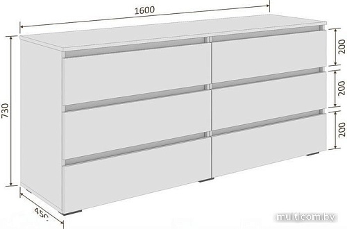 Комод Кортекс-мебель Бари 160 6ш (белый/белый/дуб сонома)