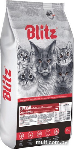Сухой корм для кошек Blitz Sensitive Beef Adult All Breeds (с говядиной) 10 кг