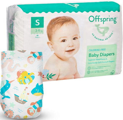 Подгузники Offspring S 3-6 кг Карибы (48 шт)