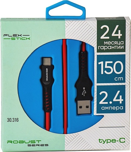 Кабель Atomic Flexstick Robust 30.316 USB Type-A - USB Type-C (1.5 м, черный/красный)