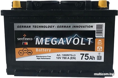 Автомобильный аккумулятор Megavolt 12V +R (75 А&middot;ч)
