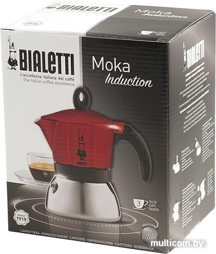 Гейзерная кофеварка Bialetti Moka Induction (3 порции, красный)
