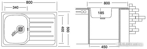 Кухонная мойка Ukinox Гранд GRP800.500-GT8K 2L (с сифоном)