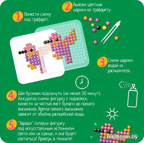 Аквамозаика Bondibon Аквамозаика неоновая.Светится в темноте Летающие животные ВВ5245