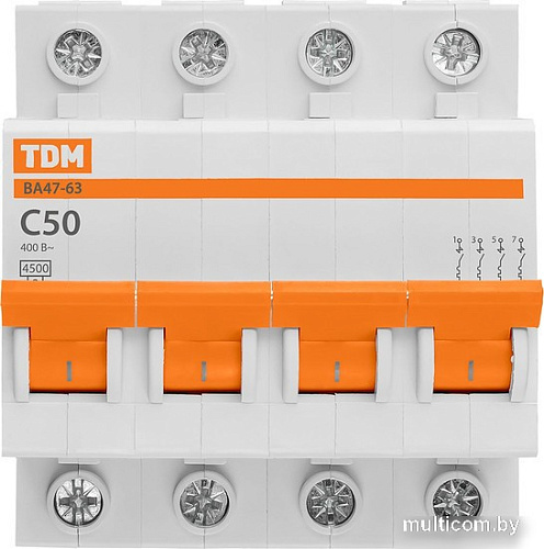 Выключатель автоматический TDM Electric ВА47-63 4Р 50А SQ0218-0035