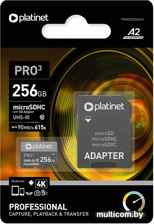 Карта памяти Platinet Pro 3 microSDXC PMMSDX256UIII 256GB + адаптер