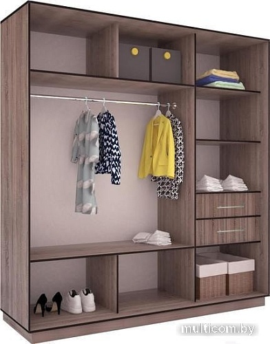 Шкаф раздвижной Евва 233 TS.01 АЭП ШК.3.01 (трюфель/серебро)