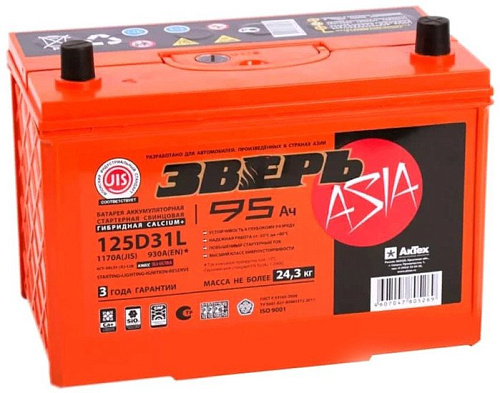 Автомобильный аккумулятор Зверь Asia 930А R+ ЗВА95ЗR (95 А·ч)