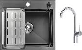 Кухонная мойка Saniteco 5045 Nano + Spike F9S07000 (хром, с сифоном, дозатором и коландером)