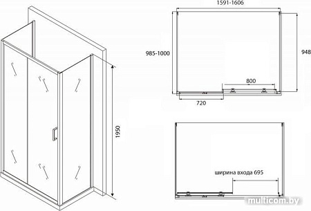 Душевой уголок Abber Schwarzer Diamant AG30160B-S100B-S100B