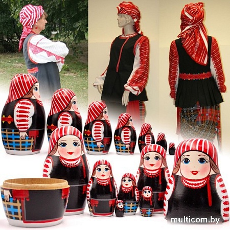 Развивающая игрушка Брестская Матрешка Традиционные строи женского костюма Беларуси: Неглюбский строй (набор 7 шт)