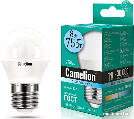Светодиодная лампочка Camelion LED8-G45/845/E27 12394