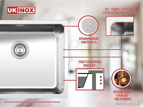 Кухонная мойка Ukinox Лофт LOB340.400-GT10P