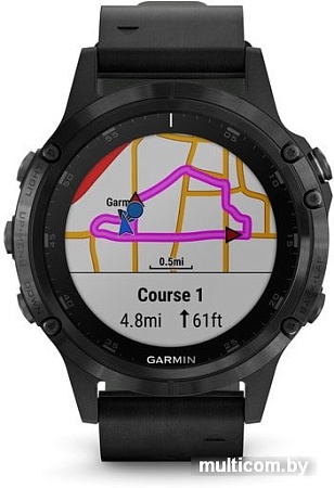 Умные часы Garmin Fenix 5S Plus Sapphire (черный/черный кожаный)