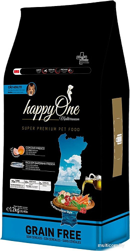 Сухой корм для собак HappyOne Mediterraneum беззерновой со свежим яйцом и свежей сардиной 12 кг