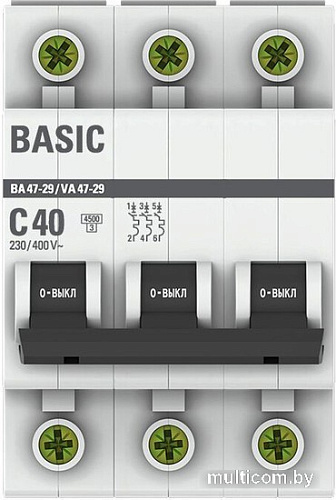 Выключатель автоматический EKF ВА 47-29 3P 40А (С) 4.5кА mcb4729-3-40C