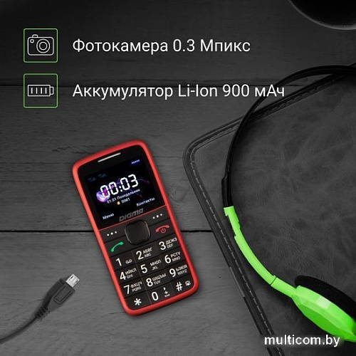 Кнопочный телефон Digma Linx S220 (красный)